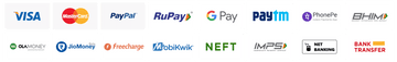 Collection of various payment service logos on a white background