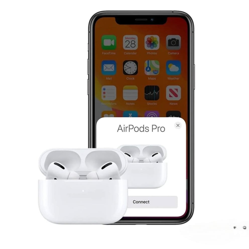 Adipods Pro 2 with charging case and smartphone displaying Adipods Pro 2 connection screen on a white background