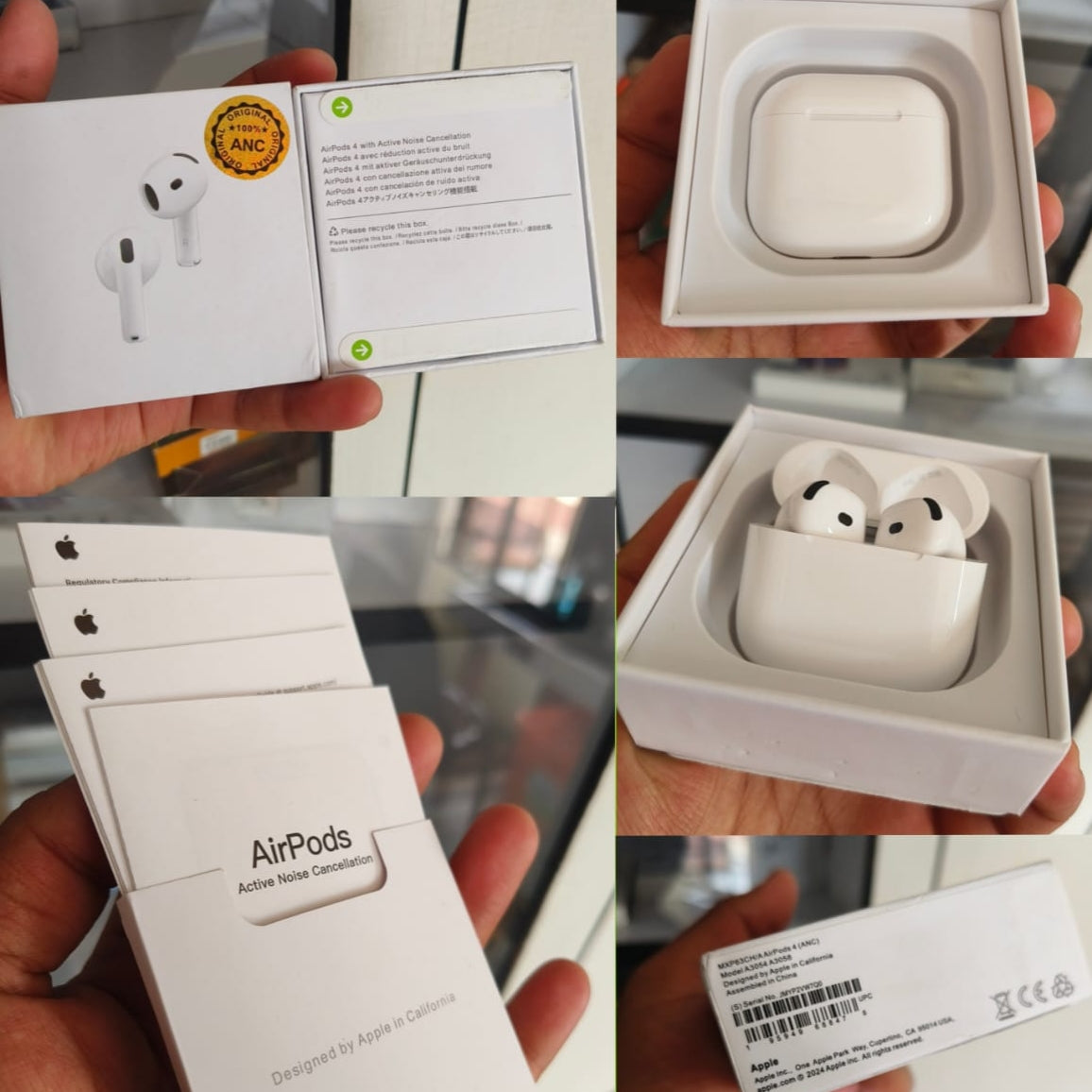 Collage of Adipods Pro 4 and packaging held by a person.