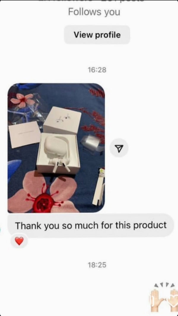 Product packaging with floral design and text on a phone screen