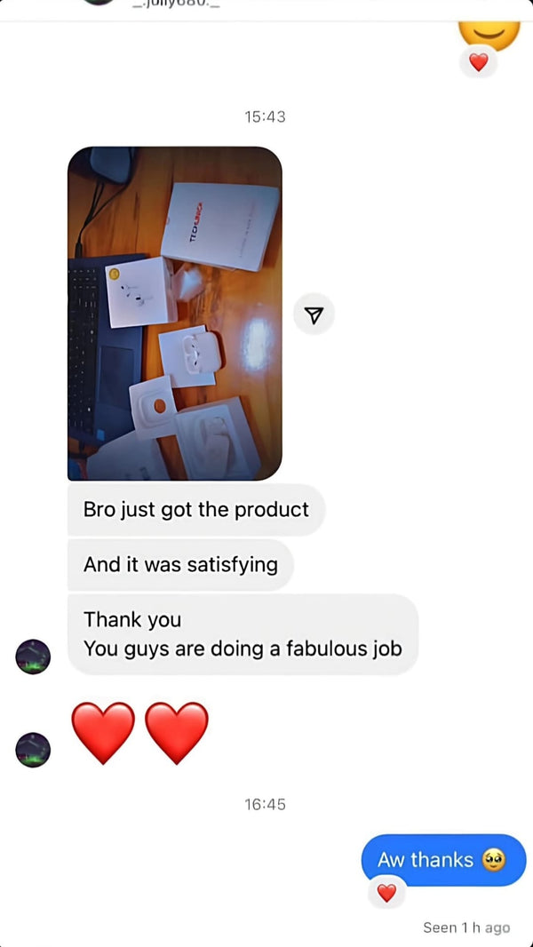 Text conversation with product images on a phone screen